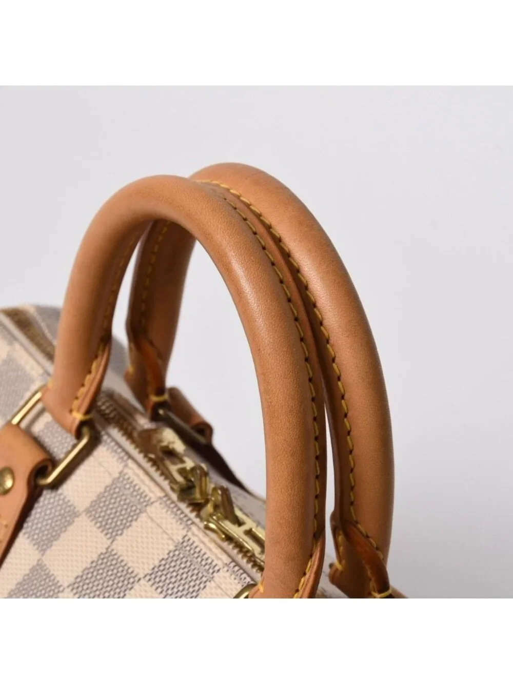 Louis Vuitton Damier Azur Speedy Bandouliere 25 Vachetta Leather White Gold